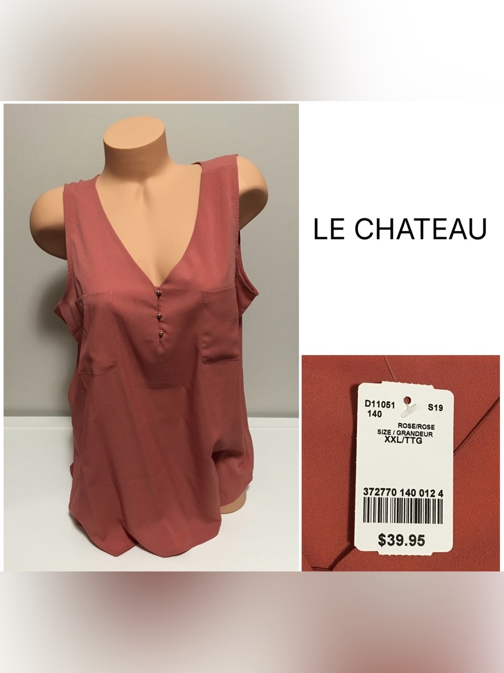 LE CHATEAU - XXL - NWT - PINK SLEEVELESS TANK TOP